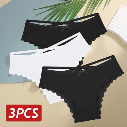 Women Cotton Panties Sexy LowRise Lace Brazilian Briefs Soft Breathable Lingerie With Bowknot 8