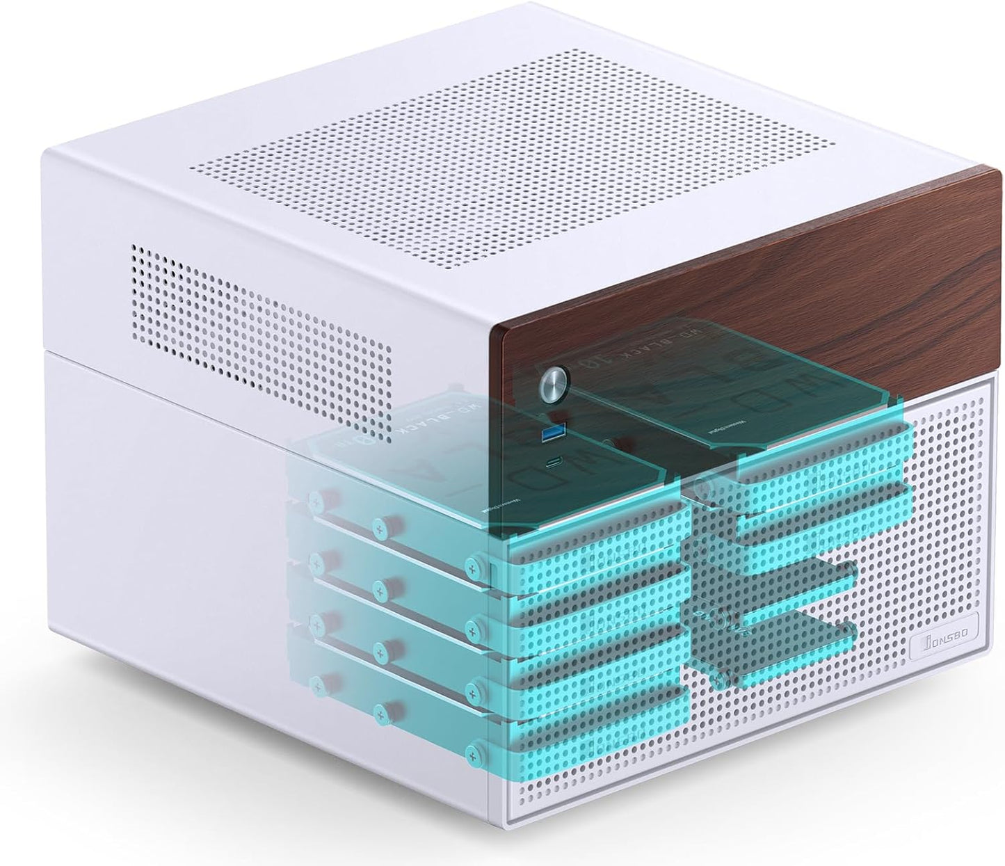 Jonsbo N4 Black NAS Chassis  Compact 8Bay MicroATX Case With Walnut Panel 8