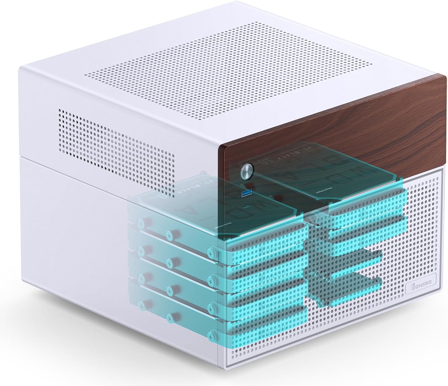 Jonsbo N4 Black NAS Chassis  Compact 8Bay MicroATX Case With Walnut Panel 8