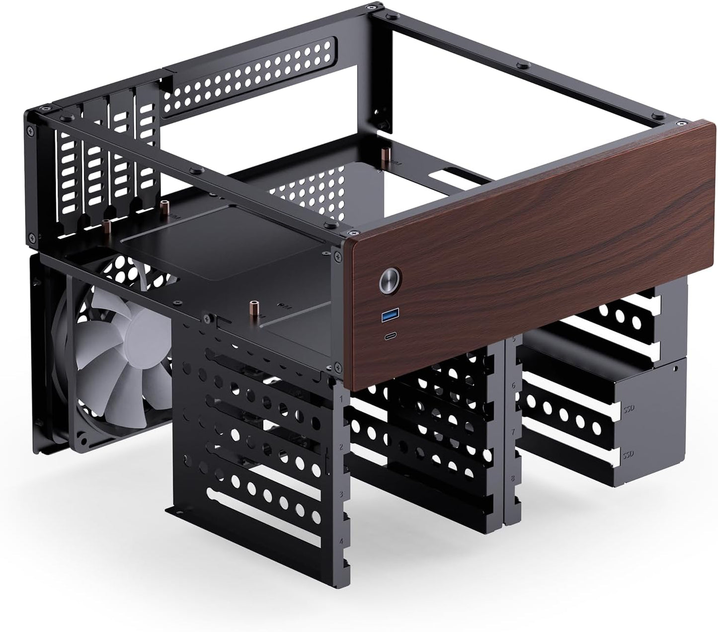 Jonsbo N4 Black NAS Chassis  Compact 8Bay MicroATX Case With Walnut Panel 7