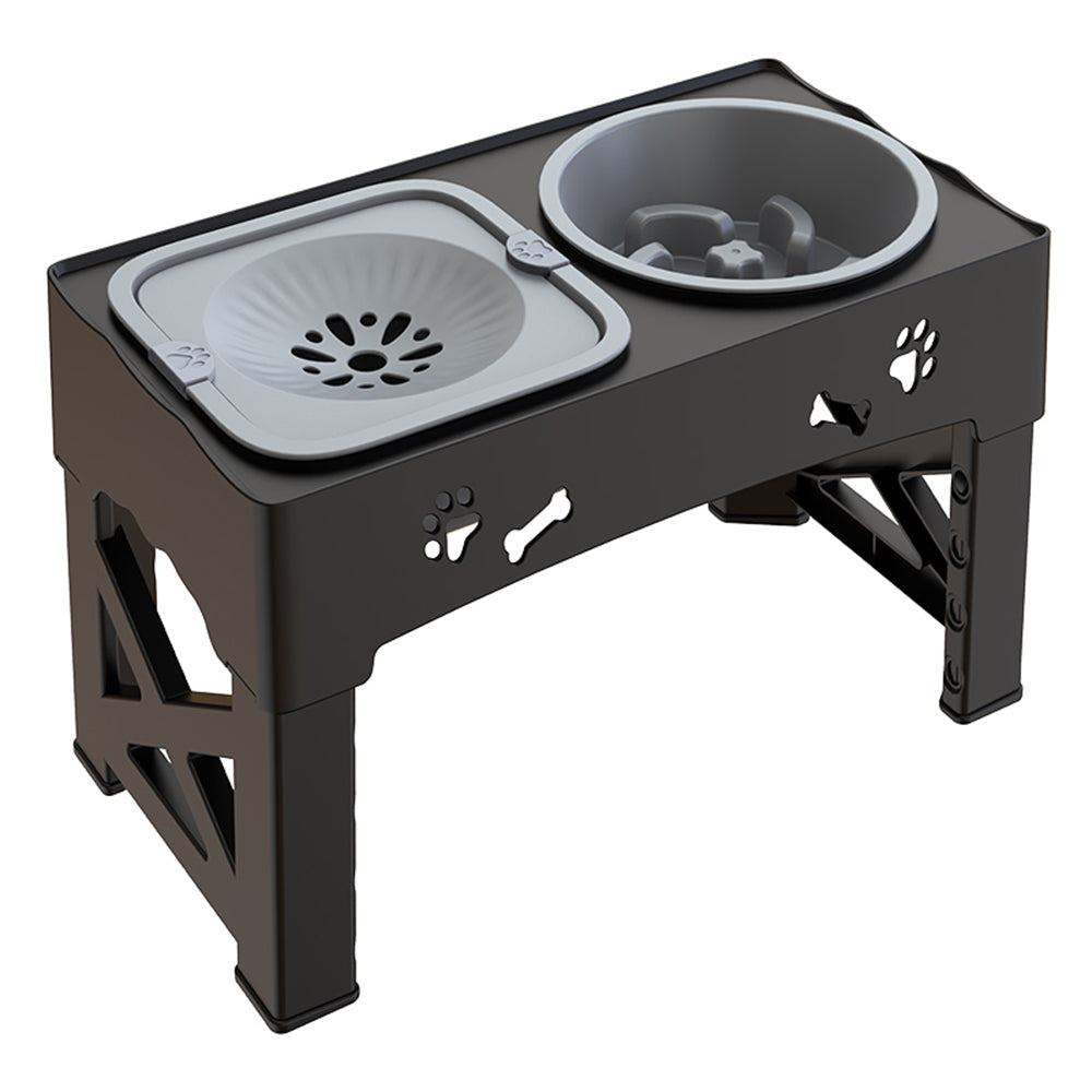 Adjustable Height Pet Feeder Slow Feed Double Bowl for Cats & Dogs