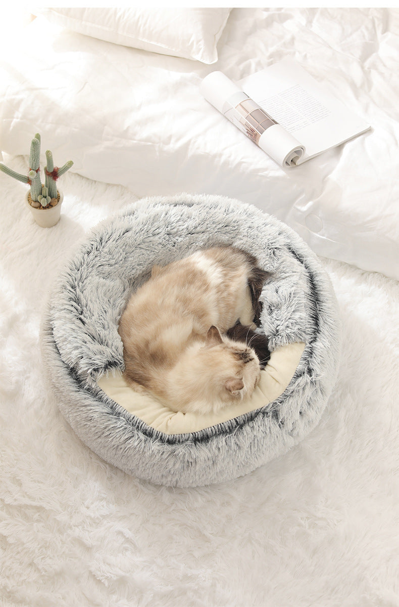 Winter Plush Pet Bed Semi Enclosed Cat  Dog Nest With Warm Comforter For AutumnWinter 2