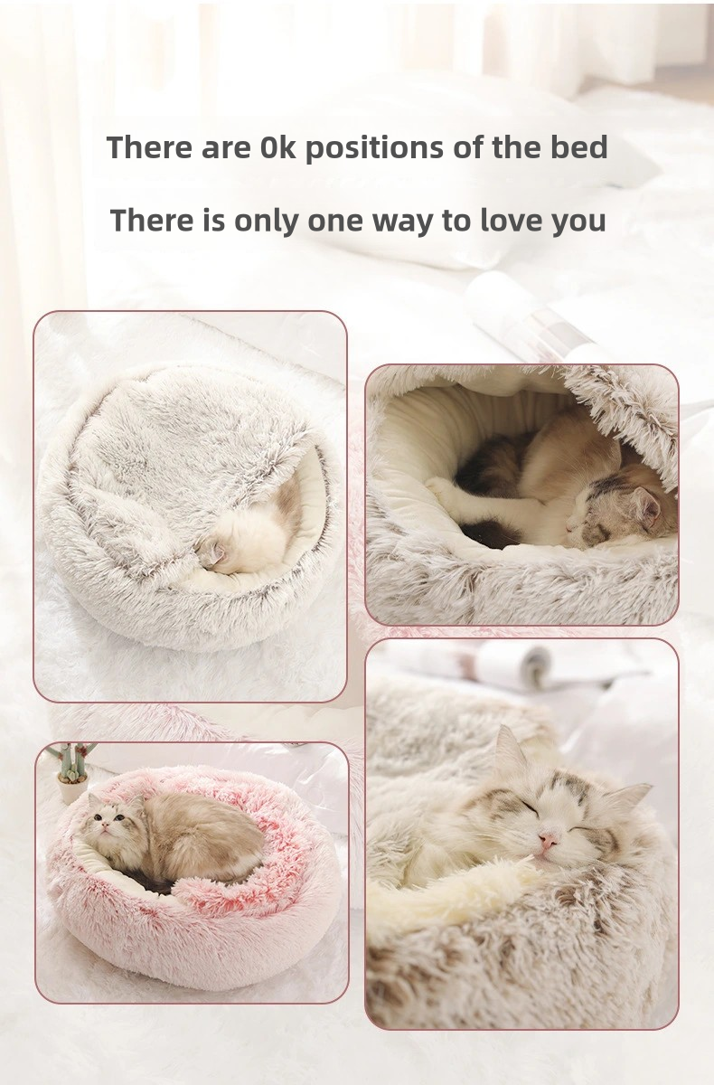Winter Plush Pet Bed Semi Enclosed Cat  Dog Nest With Warm Comforter For AutumnWinter 3
