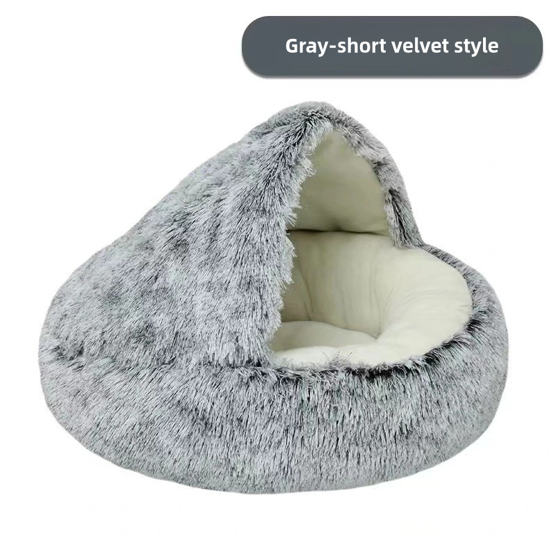 Winter Plush Pet Bed Semi Enclosed Cat  Dog Nest With Warm Comforter For AutumnWinter 9