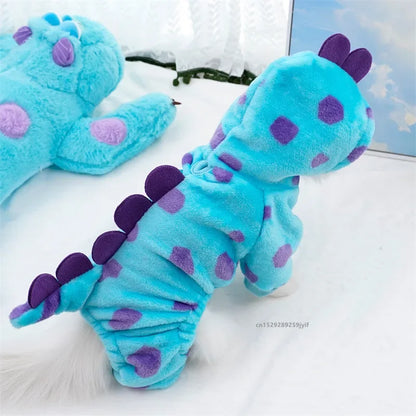 Cozy Dinosaur Hoodie For Pets Thickened Warm Blue Autumn  Winter Coat For Small  Medium Dogs And Ca 1