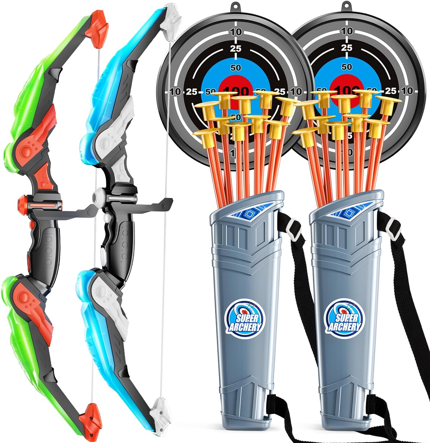 Kids Bow and Arrow Set LED Light Up Toy Archery Set for Outdoor Adventure & Sports Fun