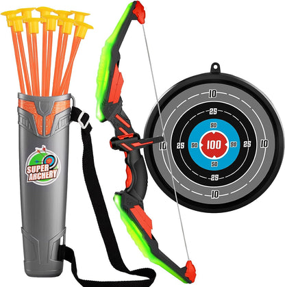 Kids Bow and Arrow Set LED Light Up Toy Archery Set for Outdoor Adventure & Sports Fun
