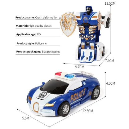 Blue Childrens Collision Deformation Police Car Toy Inertia Impact OneButton Transforming Vehicle F 1