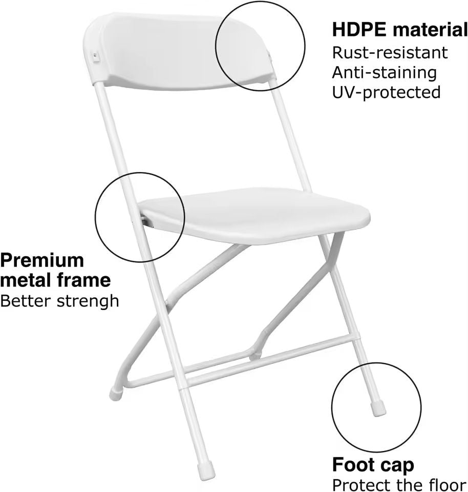 10 Pack White Folding Chairs Stackable Plastic Event Seating With Steel Frame 6