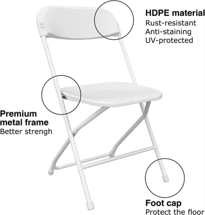 10 Pack White Folding Chairs Stackable Plastic Event Seating With Steel Frame 6