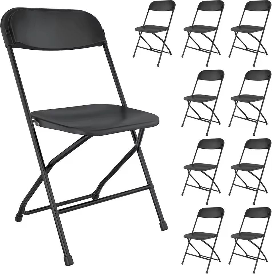 10 Pack White Folding Chairs Stackable Plastic Event Seating With Steel Frame 7