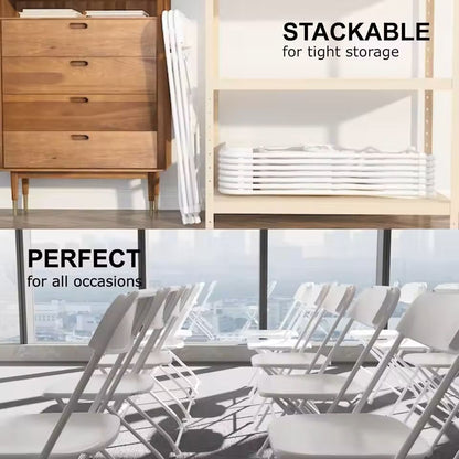 10 Pack White Folding Chairs Stackable Plastic Event Seating With Steel Frame 0