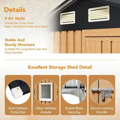Outdoor Steel Garden Storage Shed With Lockable Door And Window 3