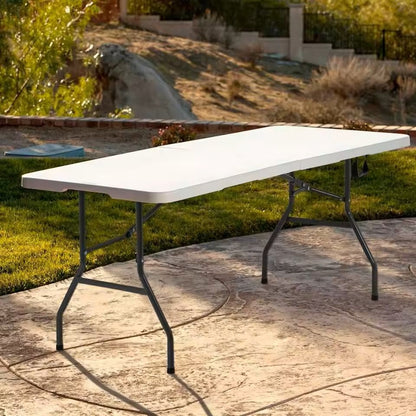 Foldable 6FT White Plastic Picnic Table with Locking Legs and Carry Handle