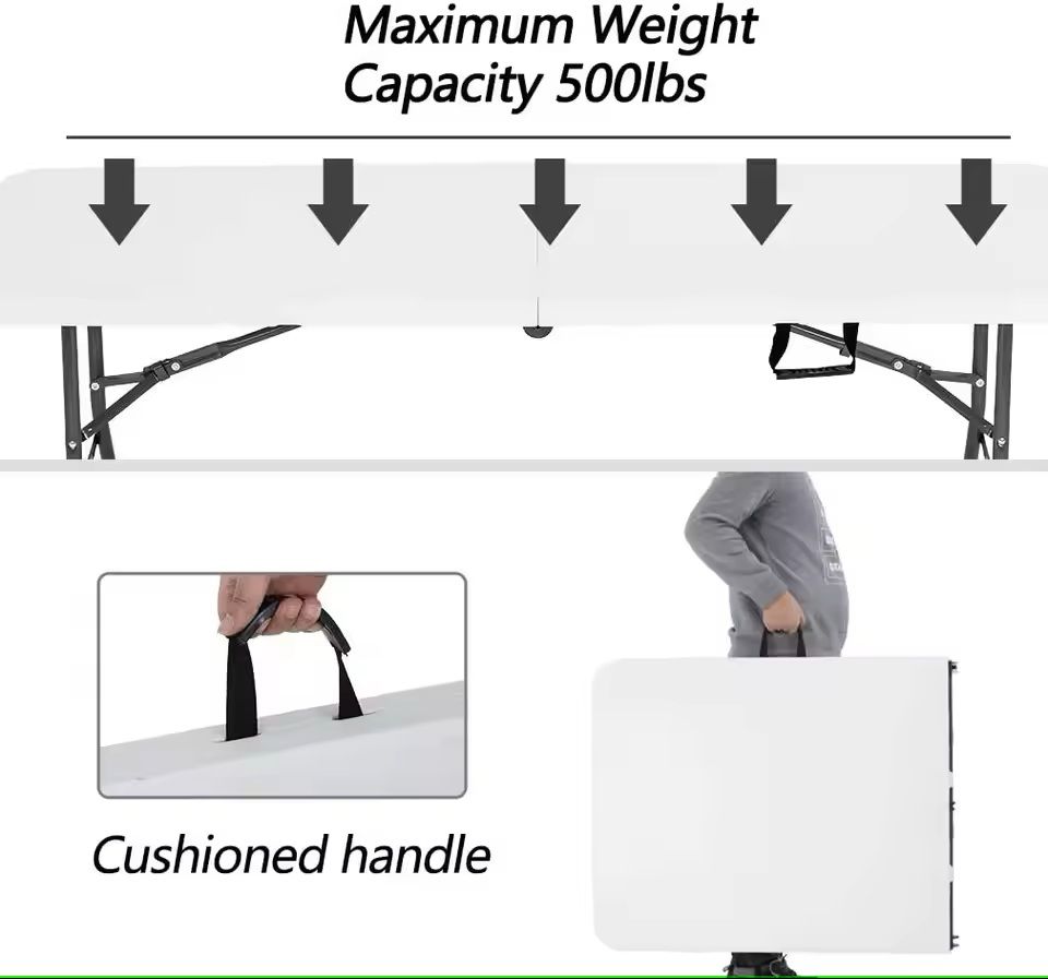 Foldable 6FT White Plastic Picnic Table With Locking Legs And Carry Handle 3