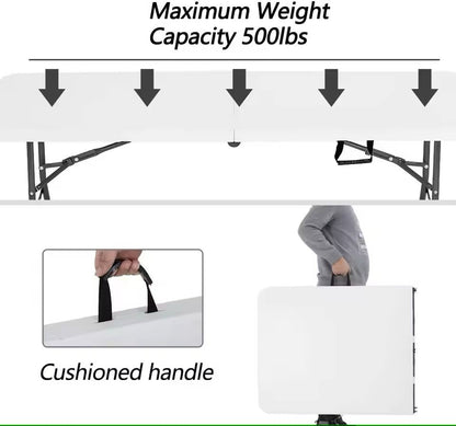 Foldable 6FT White Plastic Picnic Table With Locking Legs And Carry Handle 3