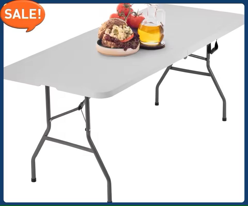 Foldable 6FT White Plastic Picnic Table With Locking Legs And Carry Handle 4