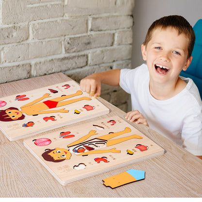 Montessori Puzzles Busy Board, Teaching Human Body Parts for Childrens Learning