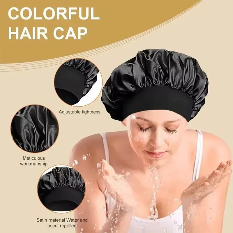 Soft Silk Satin Lined Bonnet, Large Satin Hair Bonnet for Sleeping, Shower Cap & Hair Wrap Cover for Long Hair, Salon