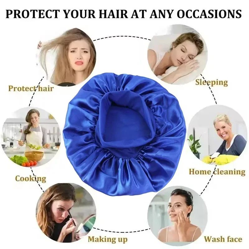 Soft Silk Satin Lined Bonnet Large Satin Hair Bonnet For Sleeping Shower Cap  Hair Wrap Cover For L 2