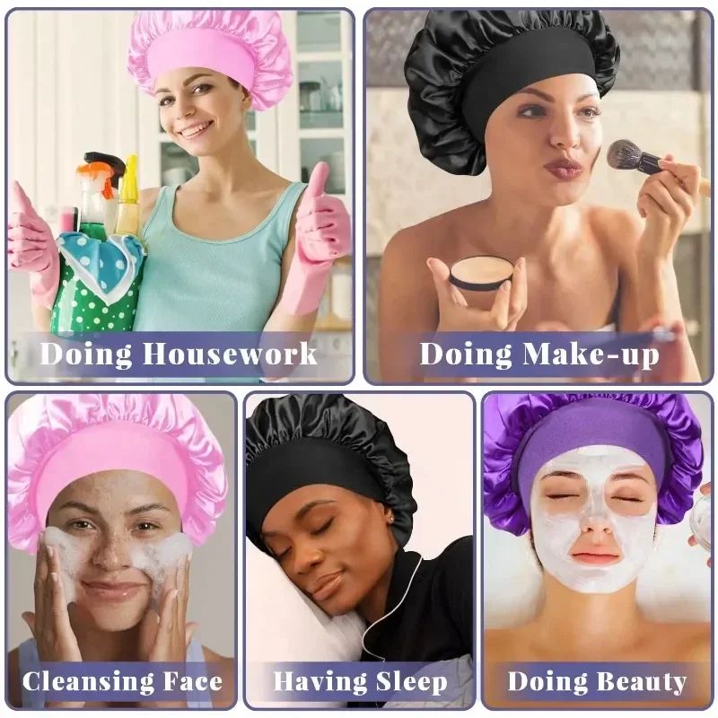 Soft Silk Satin Lined Bonnet Large Satin Hair Bonnet For Sleeping Shower Cap  Hair Wrap Cover For L 3