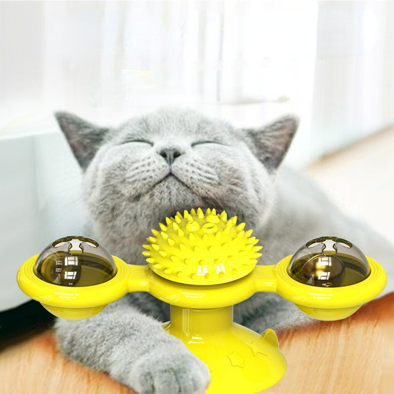 Cat Windmill Toy, Interactive Turntable Puzzle Game & Toothbrush for Kittens
