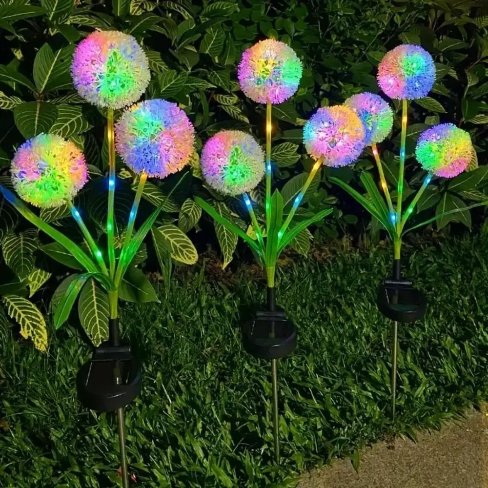LED Solar Outdoor Dandelion Lights Colorful Scallion Ball Garden Lawn Lights For Patio Walkway  Yar 1