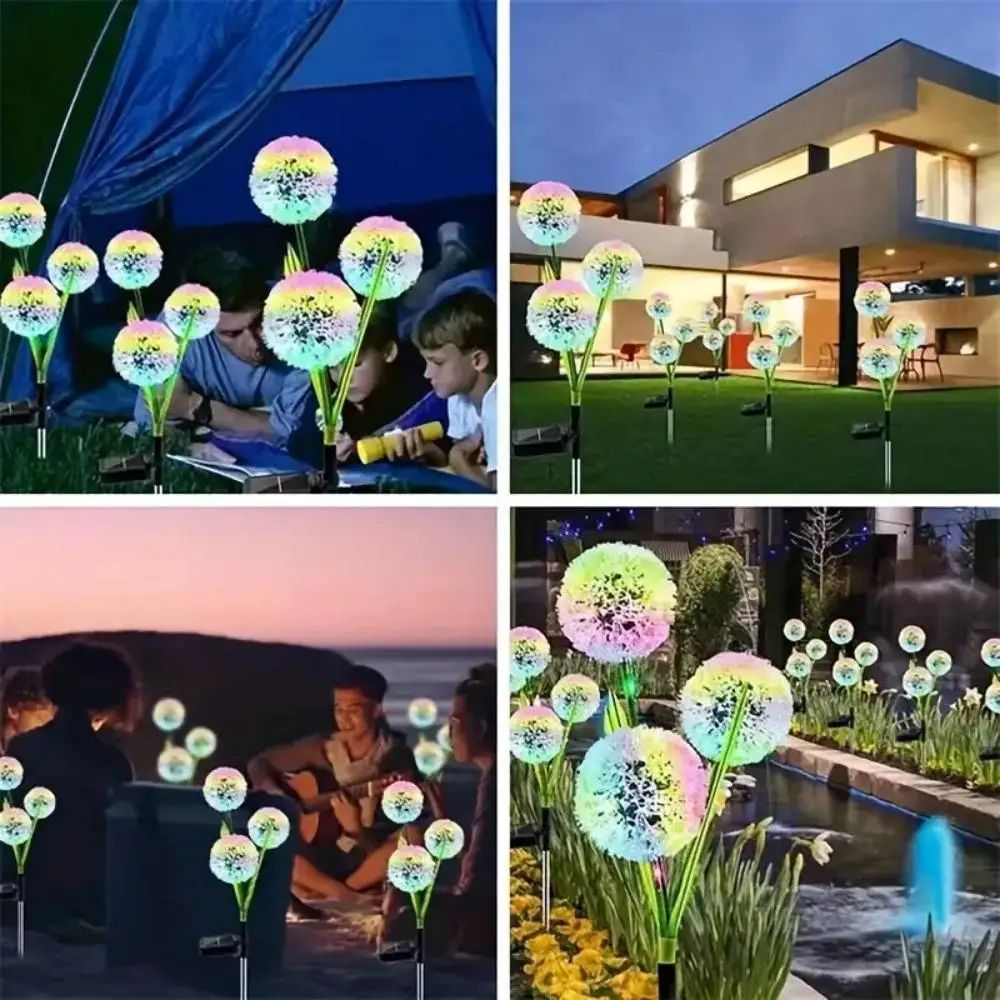 LED Solar Outdoor Dandelion Lights Colorful Scallion Ball Garden Lawn Lights For Patio Walkway  Yar 2