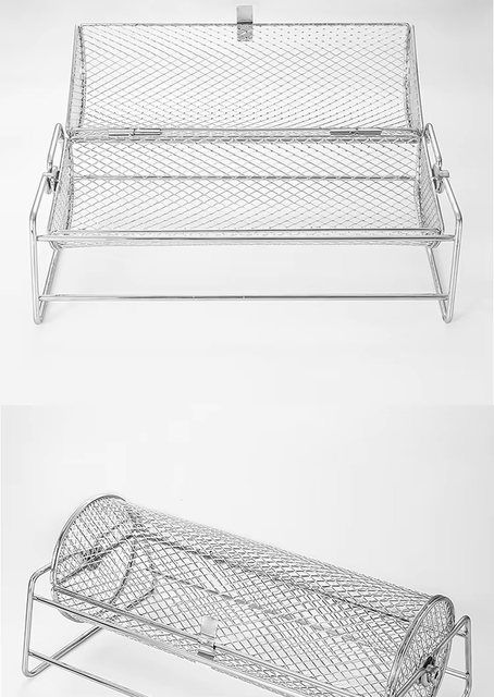 Stainless Steel Rotisserie Grill Basket  BBQ Mesh Roaster For Even Cooking 2