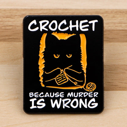 Cute Black Cat Enamel Pin  Crochet Badge For Backpack Hat Collar Lapel Womens Brooch  Cosplay Acces 1
