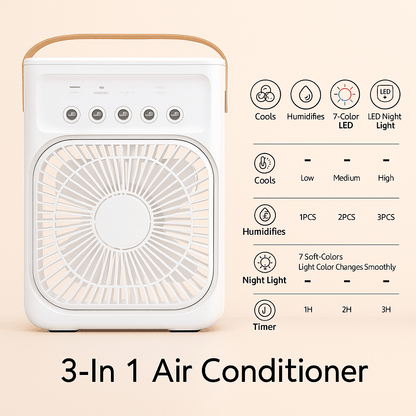 3in1 Portable Air Cooler With LED Night Light And Humidifier  Compact Cooling Solution For Home And 1