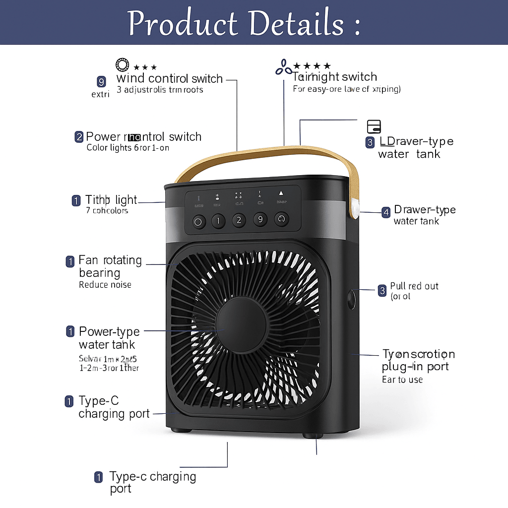 3in1 Portable Air Cooler With LED Night Light And Humidifier  Compact Cooling Solution For Home And 2