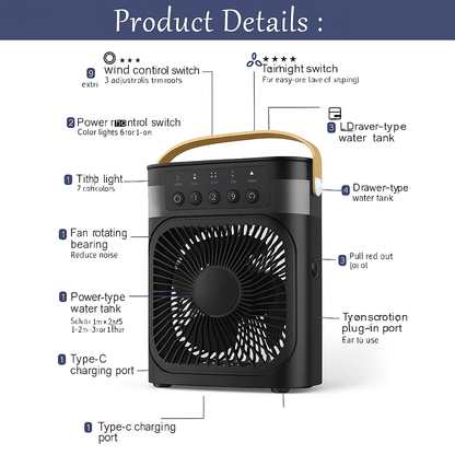 3in1 Portable Air Cooler With LED Night Light And Humidifier  Compact Cooling Solution For Home And 2