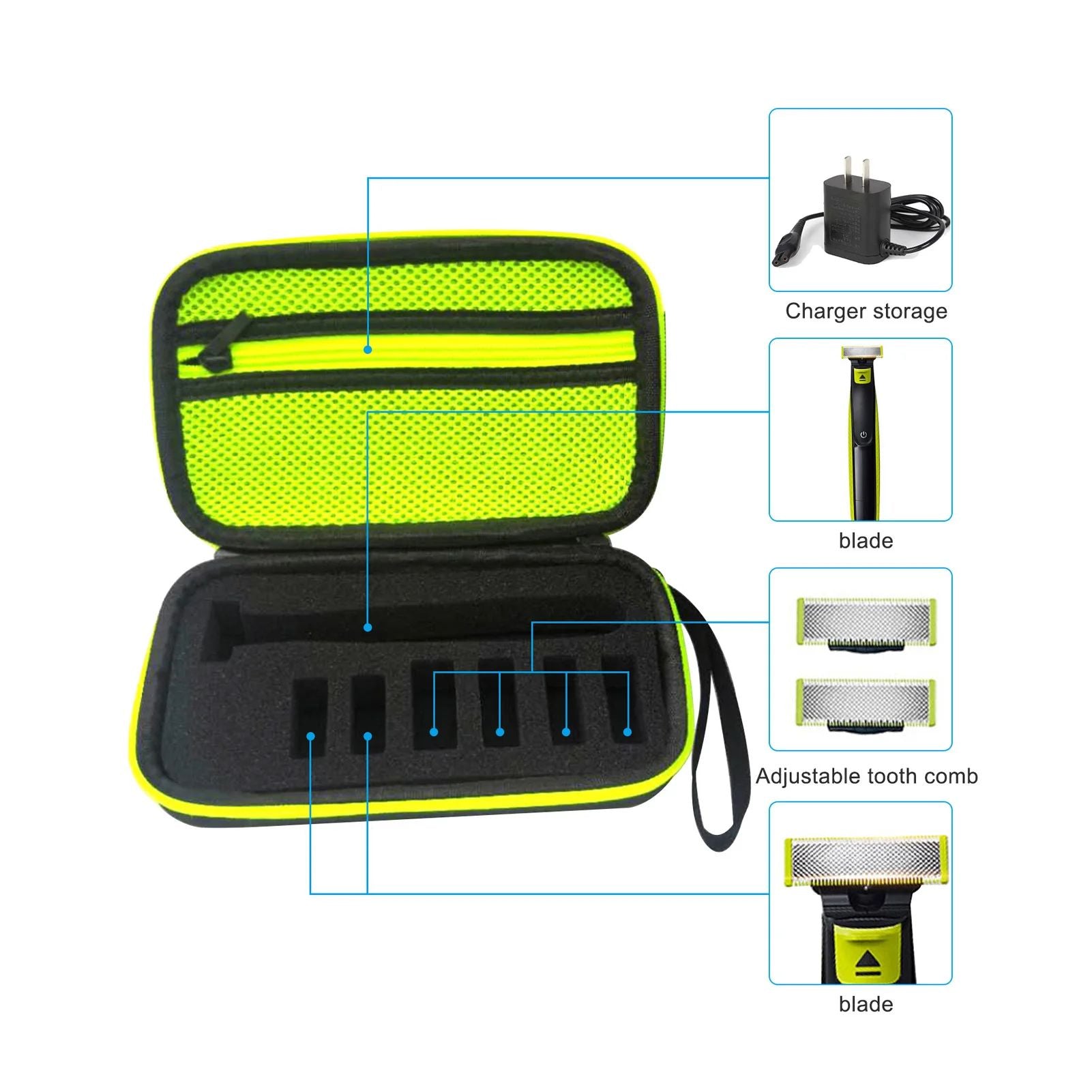 Electric Trimmer Storage Case, Protective Shaver Travel Cover Bag with Blade Organizer