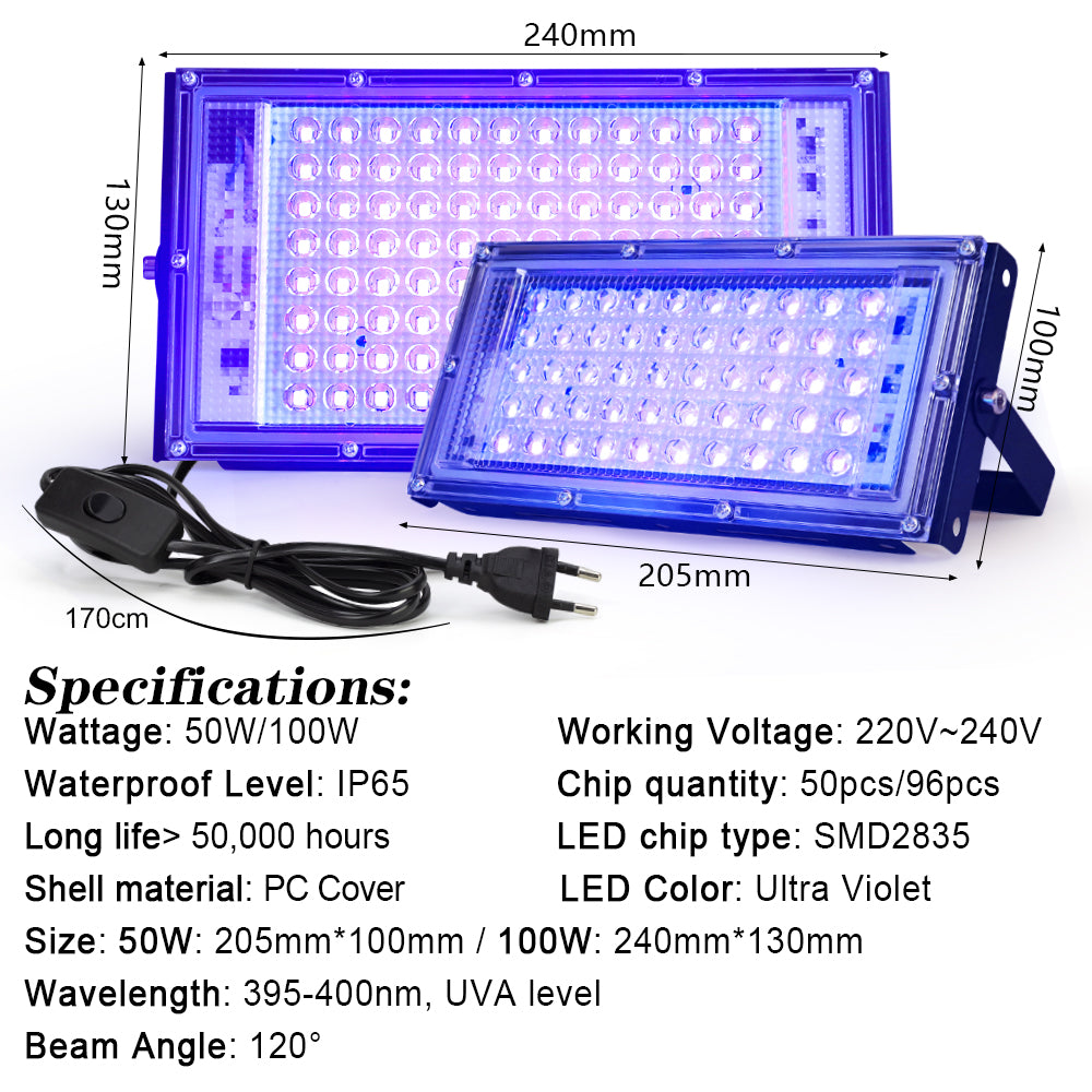 Waterproof LED UV Blacklight 50W100W Ultraviolet Floodlight For Stage Lighting  Glow Parties 1