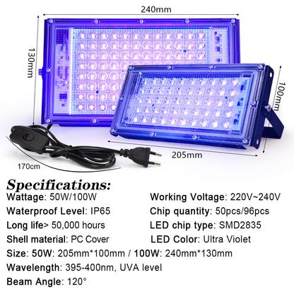 Waterproof LED UV Blacklight 50W100W Ultraviolet Floodlight For Stage Lighting  Glow Parties 1