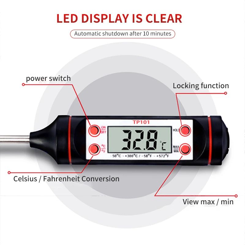 Kitchen Food Baking Digital Thermometer With Electronic Probe  Digital Display Liquid Grill Cooking 4