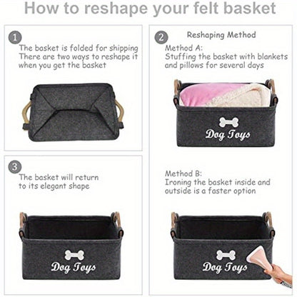 Felt Pet Toy Storage Box Dog Toy Organizer Basket For Toys Blankets  Leashes Durable  Stylish Home  5
