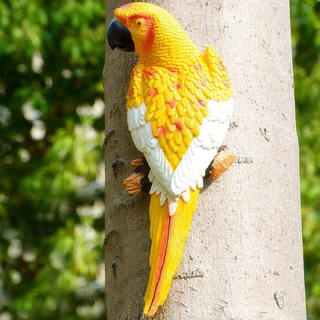 Whimsical Resin Parrot Wall Sculpture  Garden  Home TreeMounted Decoration 4