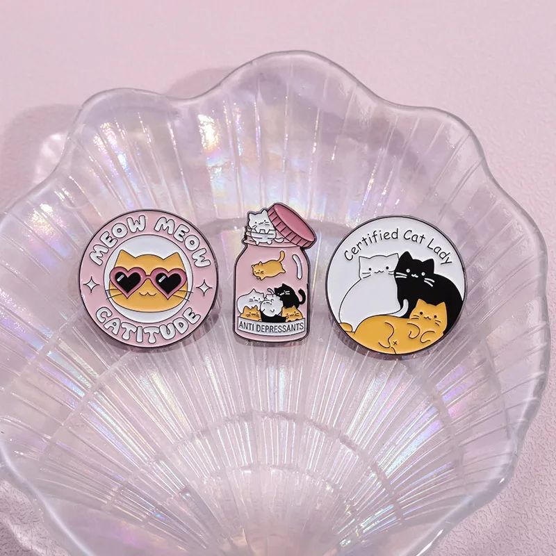 Jar AntiDepressants Cats Badge Bottle Mental Health Enamel Pin Brooch For Certified Cat Lady With M 2
