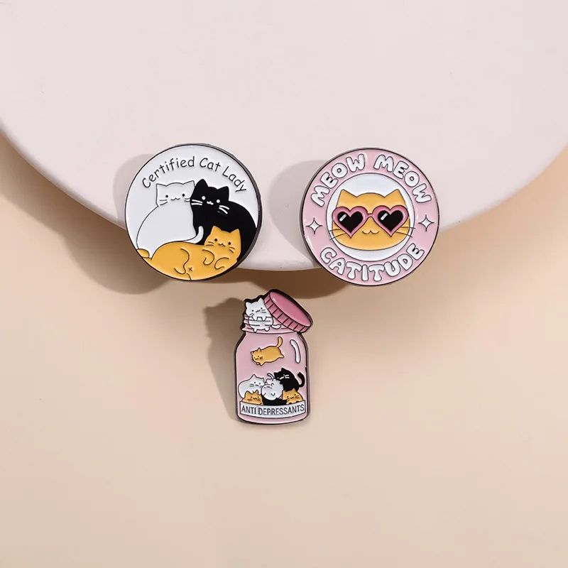 Jar AntiDepressants Cats Badge Bottle Mental Health Enamel Pin Brooch For Certified Cat Lady With M 3
