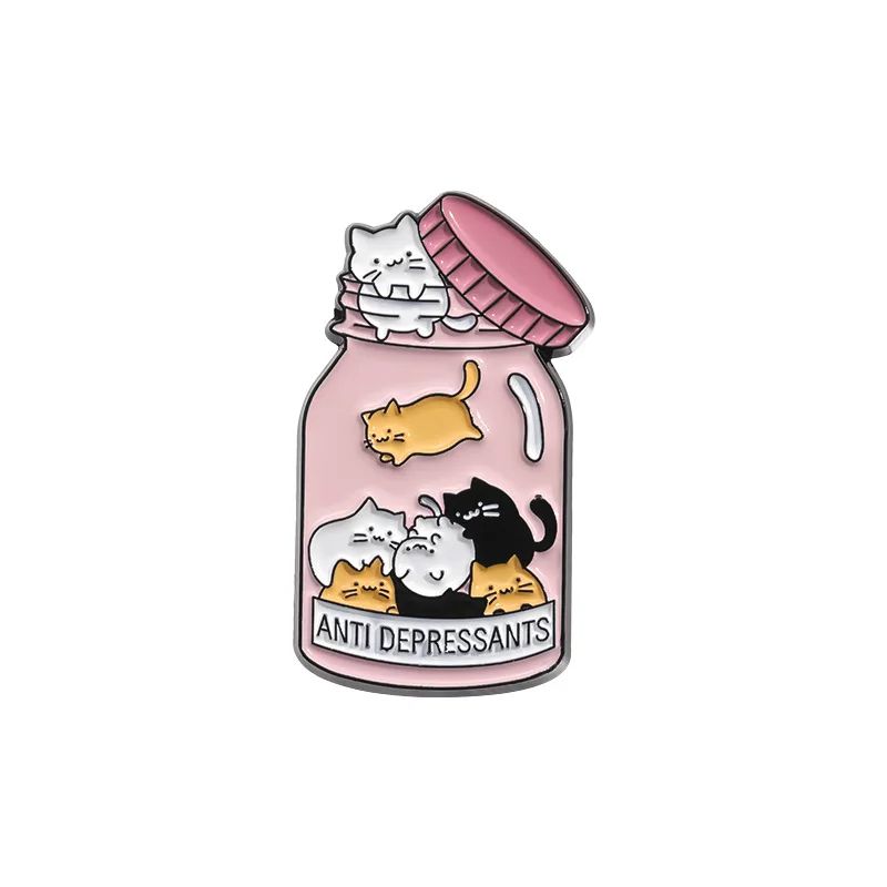 Jar AntiDepressants Cats Badge Bottle Mental Health Enamel Pin Brooch For Certified Cat Lady With M 7