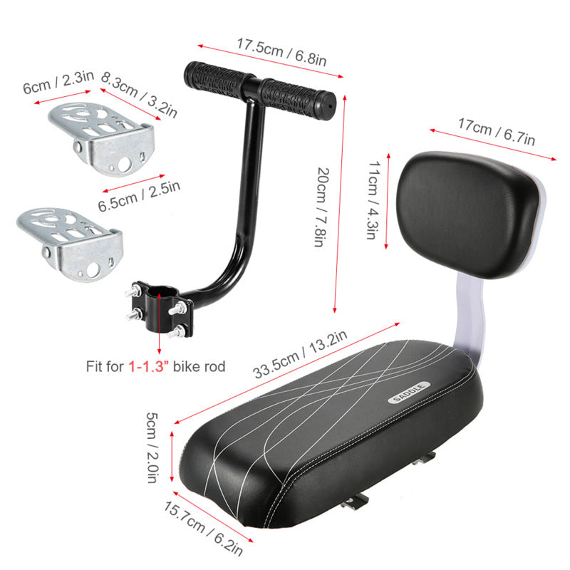 Soft Bicycle Rear Seat for Kids Adjustable Child Bike Seat with Backrest, Handle, Armrest & Footrest Pedals