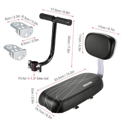 Soft Bicycle Rear Seat for Kids Adjustable Child Bike Seat with Backrest, Handle, Armrest & Footrest Pedals