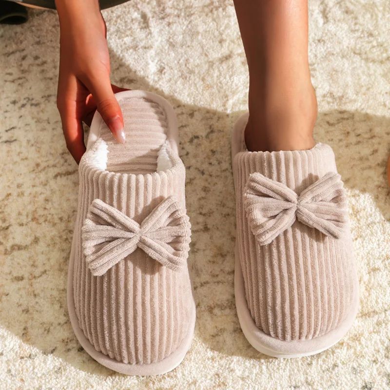 Fashion Women Bow Slippers Lightweight Comfortable  Soft Warm Indoor Footwear For FallWinter Home U 5