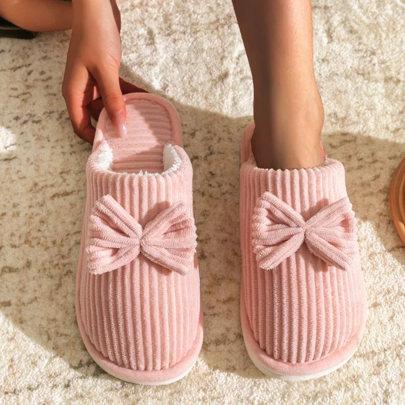 Fashion Women Bow Slippers Lightweight Comfortable  Soft Warm Indoor Footwear For FallWinter Home U 4