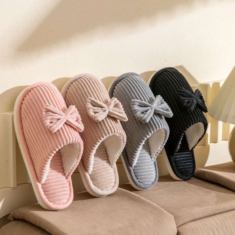 Fashion Women Bow Slippers, Lightweight, Comfortable & Soft Warm Indoor Footwear for Fall/Winter Home Use