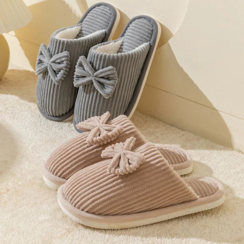 Fashion Women Bow Slippers Lightweight Comfortable  Soft Warm Indoor Footwear For FallWinter Home U 2