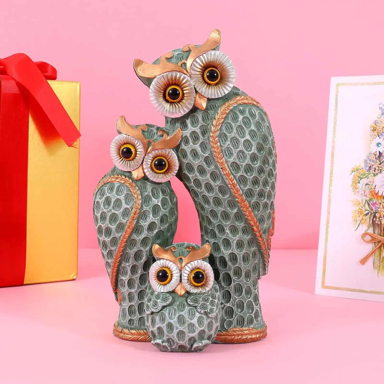 1pc Resin Owl Family Animal Decoration  Elegant Home Decor For Living Room Bookshelf Wine Cooler An 6