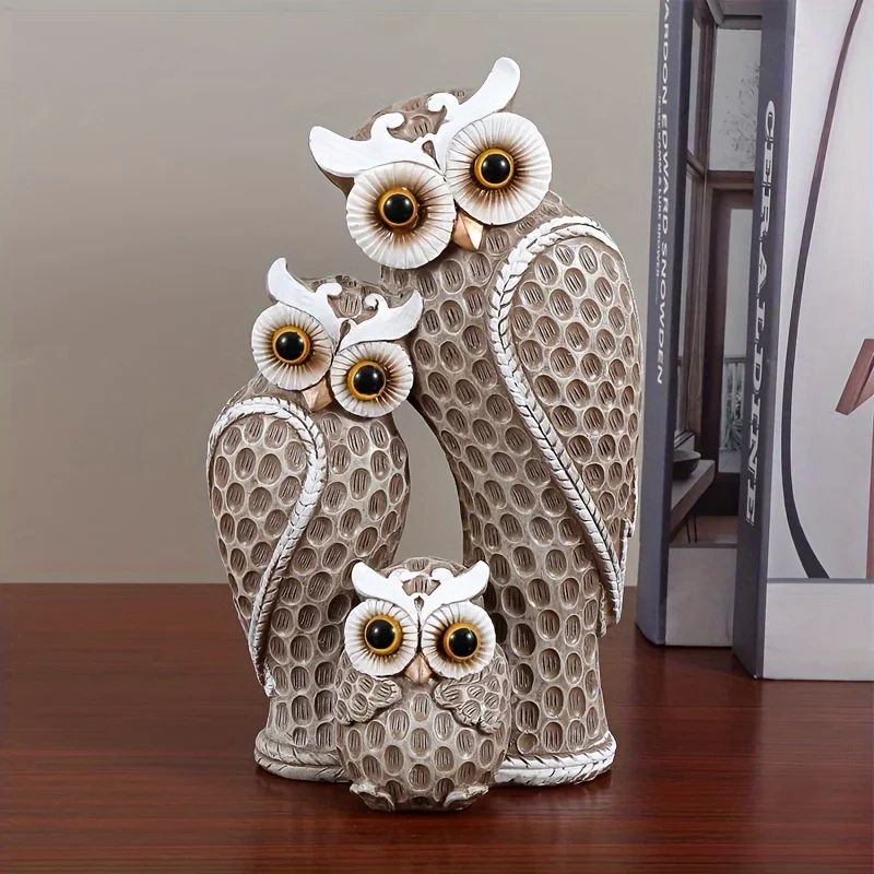 1pc Resin Owl Family Animal Decoration  Elegant Home Decor For Living Room Bookshelf Wine Cooler An 7